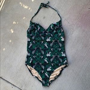 J Crew Floral Emerald One Piece Swimsuit